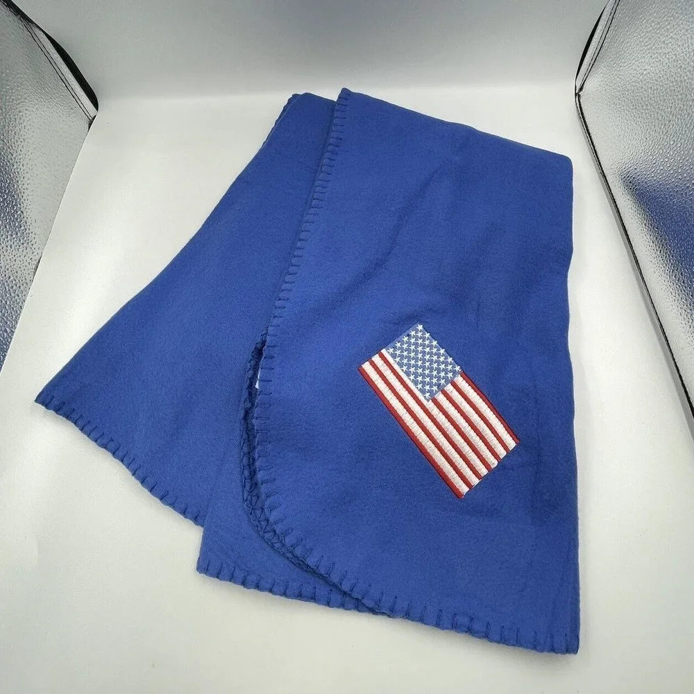 Blue Fleece Blanket Stitched Hem